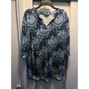 Othyroce 3/4 Length Sleeve Blue Paisley Blouse Top Plus Size